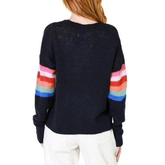 Sundry Rainbow Wool Cashmere Oversized V-Neck Cardigan Sweater Blue 2/Medium - Picture 2 of 11